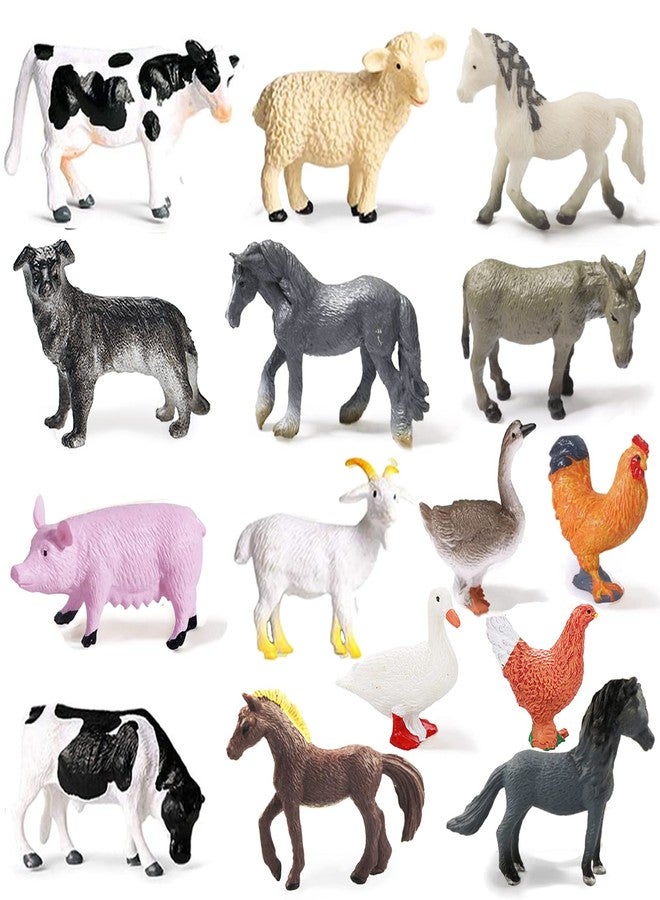 Yowlieu 15 Pcs Mini Figures Toys Realistic Farm Animal Figurines, Plastic Learning Educational Playset Animal Themed Party Supplies Cake Topper Ornaments for Easter Egg Birthday Christmas - Image 1